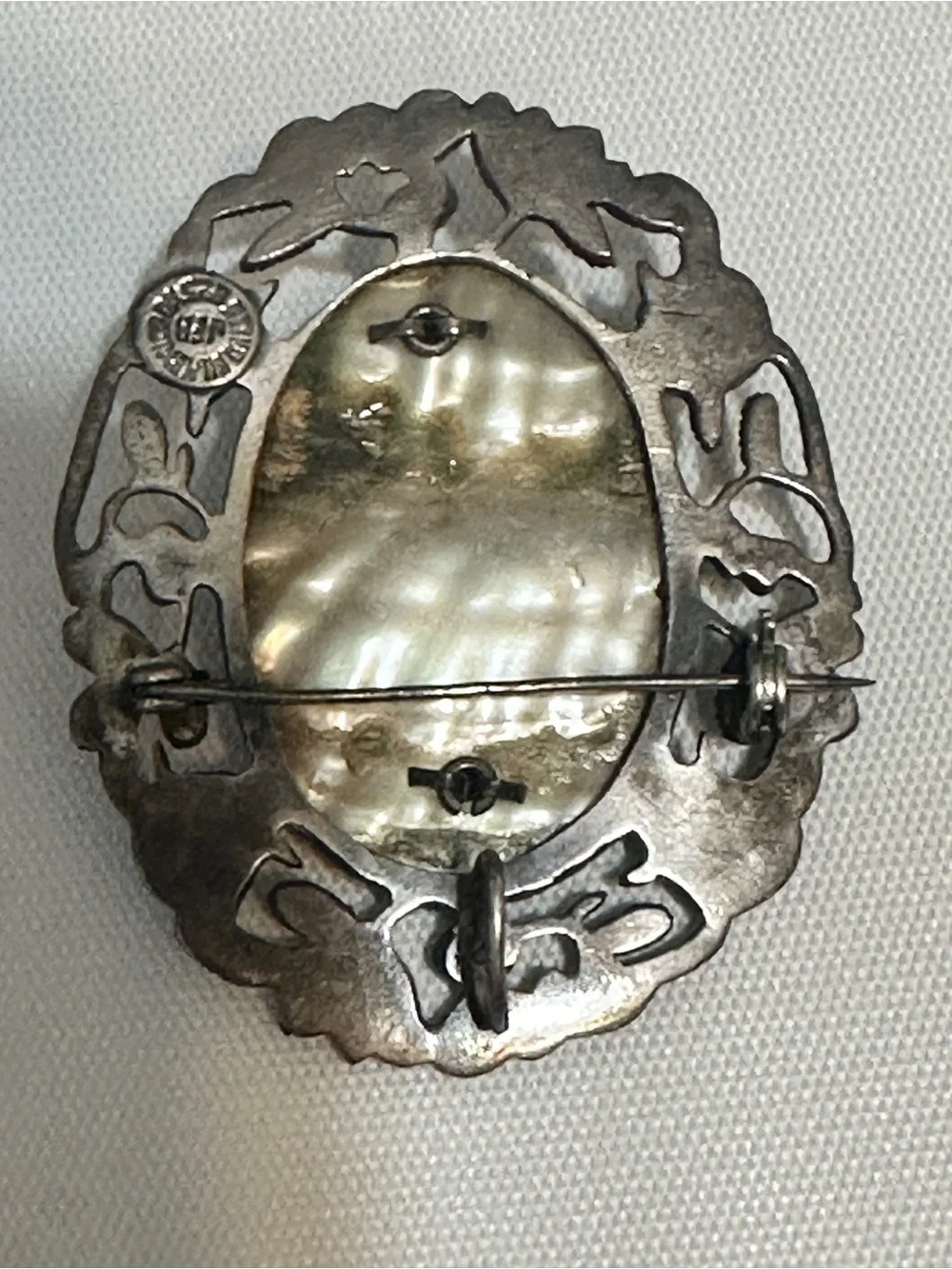 Vintage Mexican sterling silver and abalone shell floral brooch and pendant.